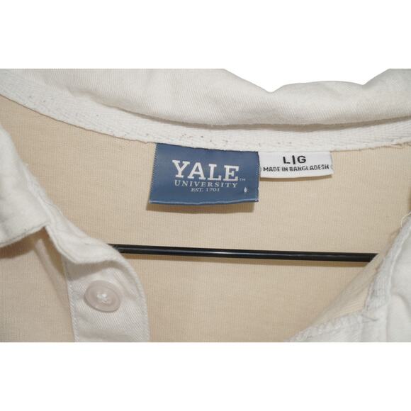 Yale University Beige White Rugby Shirt Long Sleeve Collegiate Polo Size L - Picture 3 of 5
